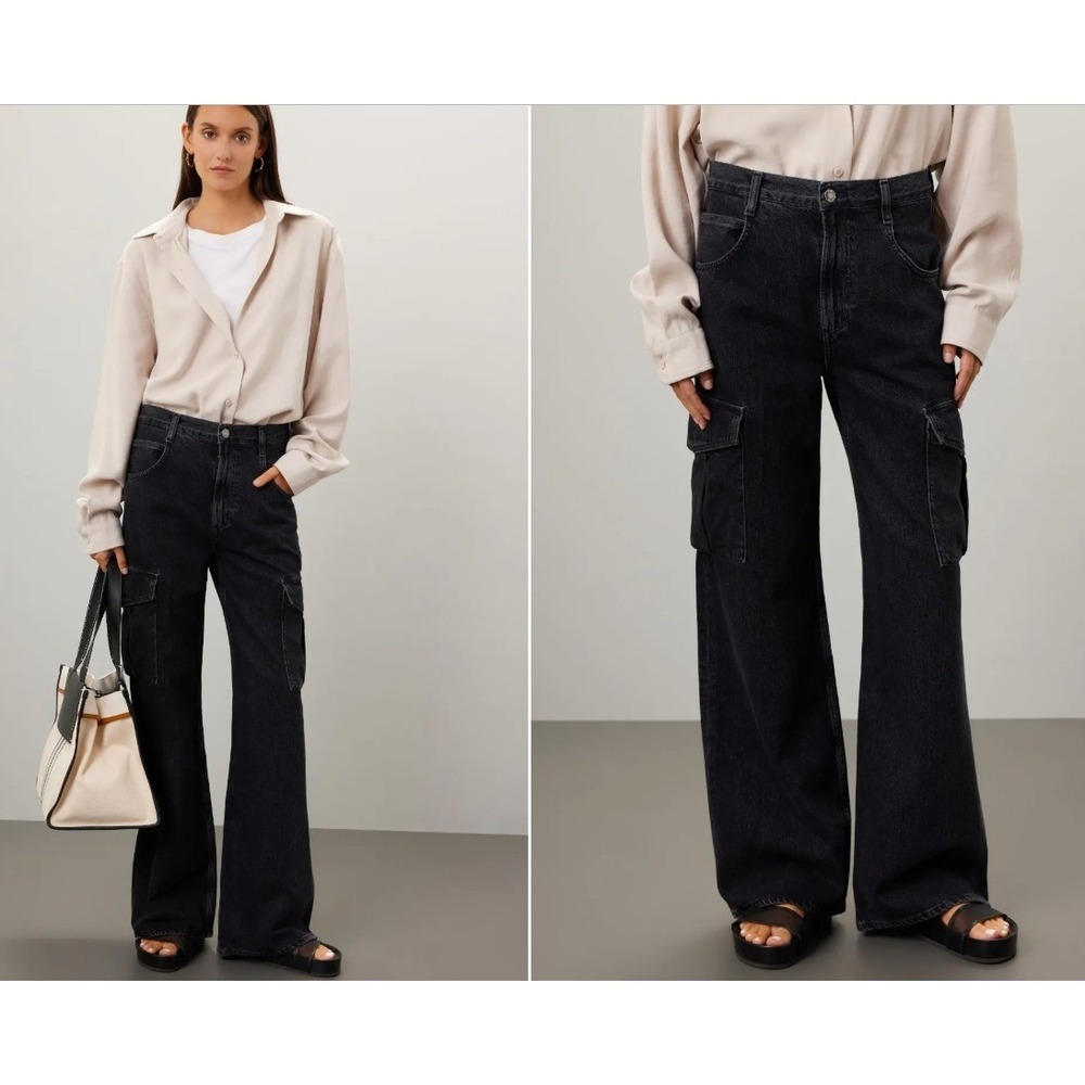 AGOLDE Black Wide-Leg Cargo Jeans